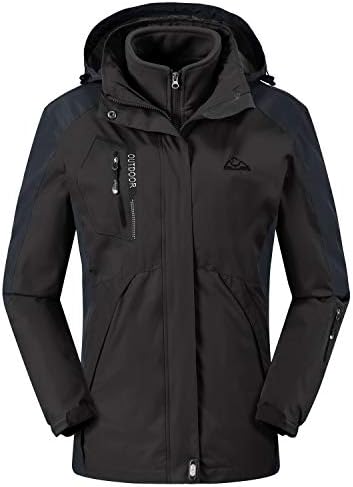 Rdruko Women’s Outdoor 3-in-1 Waterproof Ski Jacket Fleece Insulated Winter Coat Hooded