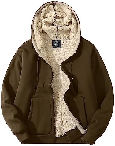 Flygo Men’s Sherpa Hoodie Jacket Fleece Lined Zip Up Warm Hoodies Sweatshirt Winter Zipper Sweater Hooded Coat