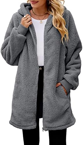 Yanekop Women Oversized Sherpa Jackets Fuzzy Fleece Hoodies Zip Up Outerwear Coat with Pockets