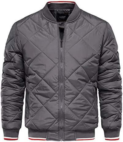 XIAXOGOOL Winter Jackets For Men,Men’s Plus Size Stand Collar Jacket Quilted Diamond Pattern Bomber Jackets Zip Casual Coat