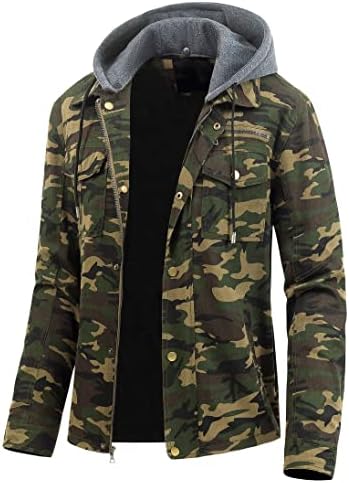 Pursky Men’s Canvas Cotton Military Casual Field Jacket Outerwear With Removable Hood
