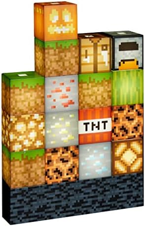 Paladone Minecraft Block Building Lamp – 16 Rearrangeable Light Up Blocks – Interactive Decoration, Toy, and Night Light for Kids Room
