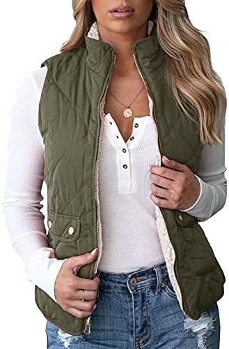 Valphsio Women’s Reversible Sherpa Vest Quilted Zip Fleece Padded Gilet with Pockets