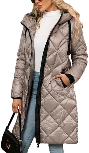 Bellivera Women Long Heavy Puffer Coat Diamond Quilted Thermal Thicken Winter Parka Windproof Jacket with Hood