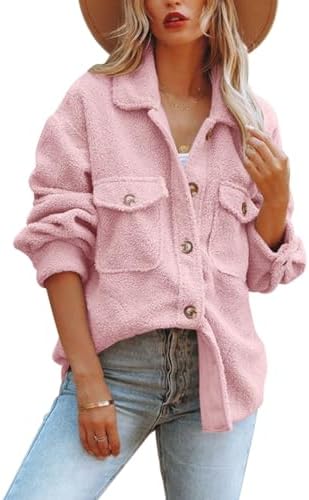 Nirovien Womens Oversized Fleece Jakcets Button Down Sherpa Shacket Fuzzy Coats Casual Warm Teddy Outwear with Pockets