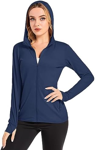 CRYSULLY Women’s Full Zip 50+ Sun Protection Hoodie Jacket Long Sleeve Shirt with Pockets