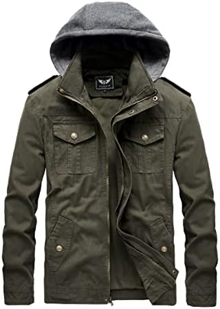 Men’s Military Jacket Casual Utility Cotton Lightweight Bomber Jackets with Hood
