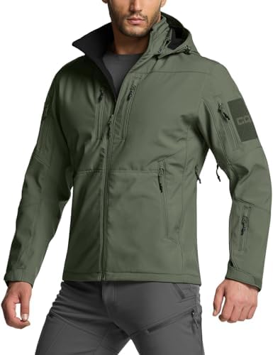 CQR Men’s Winter Tactical Military Jackets, Lightweight Water Resistant Fleece Lined Softshell Hunting Jacket w Hoodie