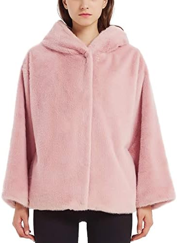 Geschallino Women’s Faux Fur Coat, Women’s Fleece Fuzzy Hooded Jacket For Fall and Winter