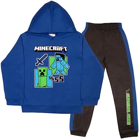 Minecraft Boys 2 Piece Fleece Pants Sets, Pullover Hoodie and Jogger Set for Boys
