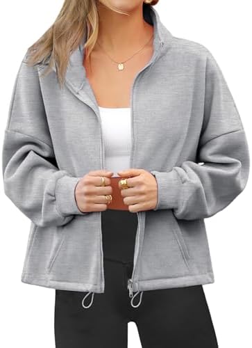 Zeagoo Womens Fleece Jacket Full Zip Crop Hoodie Long Sleeve Pullover Sweatshirts Oversized 2023 Fall Winter Coat