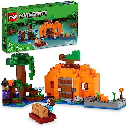 LEGO Minecraft The Pumpkin Farm 21248 Building Toy, Hands-on Action in The Swamp Biome Featuring Steve, a Witch, Frog, Boat, Treasure Chest and Pumpkin Patch, Minecraft Toy for Boys and Girls Aged 8+