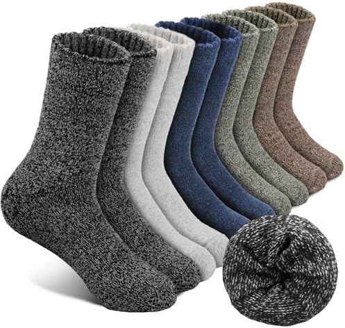 EXCELLENT THERMAL 5 Pairs Wool Socks Mens, Winter Thermal Socks for Men, Soft Crew Hiking Socks Warm Mens Socks fit US 7-13