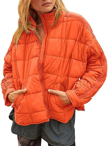 ROJZR Womens Lightweight Quilted Puffer Jackets Oversized Zip Up Packable Padded Jacket Winter Warm Down Coats
