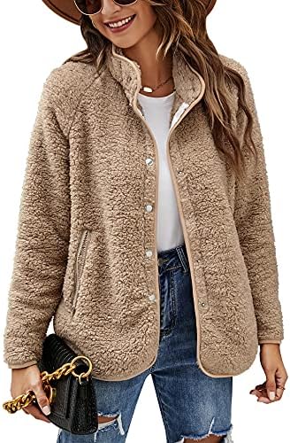 Micoson Women’s Long Sleeve Cardigan Coat Lapel Button Down Warm Fuzzy Fleece Jacket Oversized Winter Outwear with Pockets