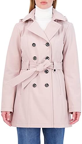 Sebby Collection Women’s Soft Shell Trench Coat with Detachable Hood