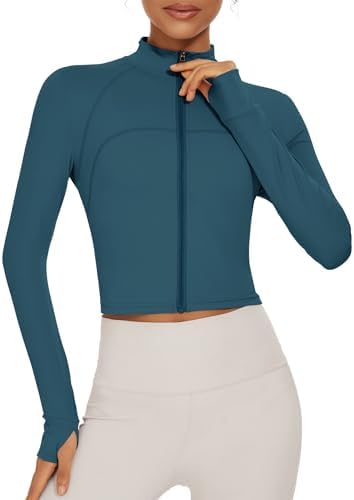 Ivicoer Jackets for Women Athletic Yoga Workout Tops Sportwear with Thumb Holes Scrub Cropped