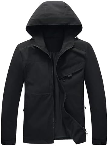 Lamgool Waterproof Jackets for Men Lightweight Rain Jacket Hooded Raincoat Zip Windbreaker for Running Hiking Travel