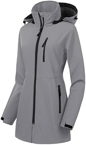 CREATMO US Women’s Lightweight Waterproof Long Softshell Tactical Jacket Fleece Lined Windbreaker