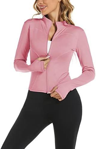 Aolpioon Women’s Workout Jacket Yoga Running Slim Fit Stretchy Full Zip Athletic Jackets Cropped Top with Thumb Holes
