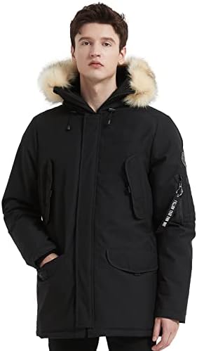 PUREMSX Men’s Insulated Down Parka, Fur Hooded Thicken Windproof Winter Jacket Snow Coat Parkas