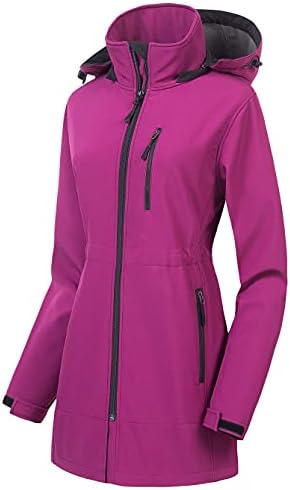 CREATMO US Women’s Lightweight Waterproof Long Softshell Tactical Jacket Fleece Lined Windbreaker