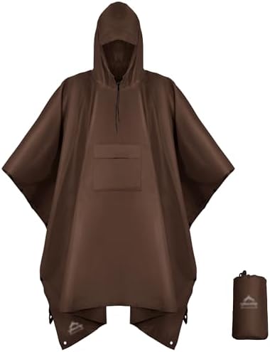 Coralrain Hooded Rain Poncho Lightweight Waterproof Unisex Raincoat Jacket with Pocket for Men Women Adult