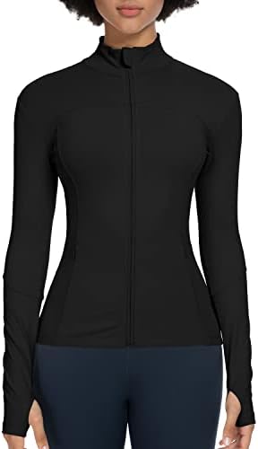colorskin Workout Jackets for Women Full Zip Athletic Running Track Jacket with Pockets Slim Fit Yoga Jacket with Thumb Holes