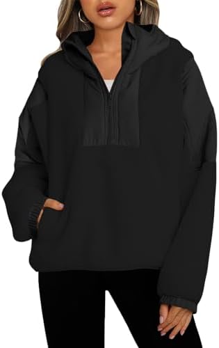 Panadila Womens Half Zip Pullover with Pockets Sherpa Hoodie Oversized Hooded Sweatshirt Warm Fleece Jackets