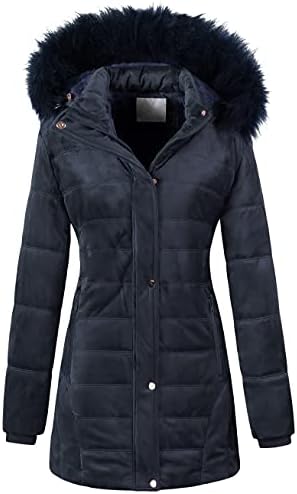 Chrisuno Women’s Warm Winter Coat Velvet Puffer Jacket Quilted Faux Fur Hood