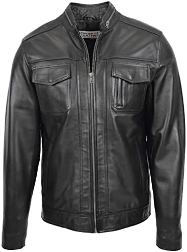 Mens Real Leather Biker Jacket Casual Zip Fasten Style Jaime