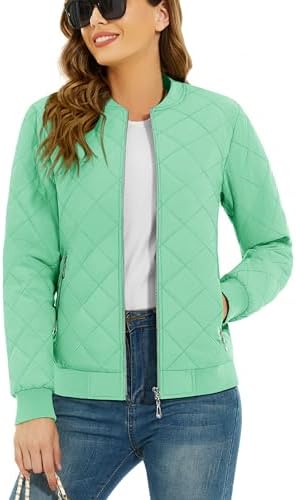 TACVASEN Women’s Diamond Quilted Jackets Lightweight Casual Bomber Jacket Warm Winter Coats Full Zip with Pockets
