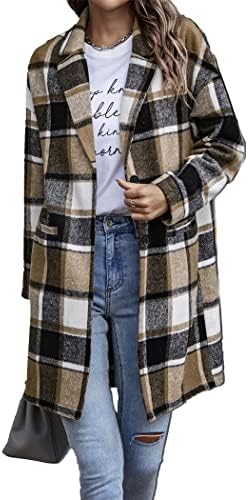 PRETTYGARDEN Women’s 2024 Plaid Shacket Jacket Casual Button Wool Blend Winter Tartan Trench Coat With Pockets