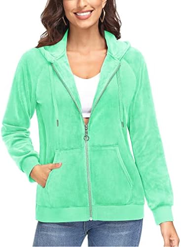 TACVASEN Women’s Velour Jacket with Hood Long Sleeve Soft Fleece Hooded Full Zip
