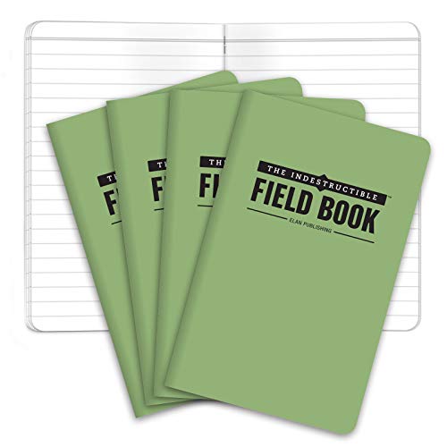 Elan Publishing Company The Indestructible, Waterproof, Tearproof, Weatherproof Field Notebook – 3.5″x5.5″ – Green – Lined Memo Book – Pack of 4