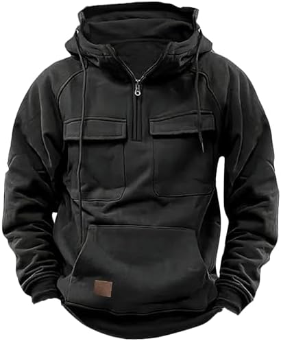 PARREN Men Tactical Sweatshirt Quarter Zip Cargo Pullover Hoodies Workout Gym Sports Running Outdoor Winter Jackets