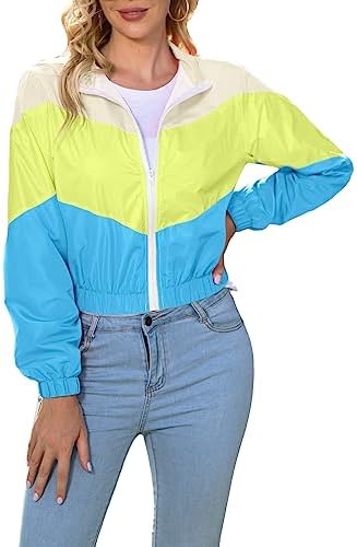 LAOARA Women’s Lightweight Windbreaker Sport Jacket Zip Up Color Block Coat Casual Long Sleeve Jogging Outerwear