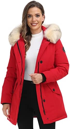 PUREMSX Women’s Winter Duck Down Arctic Insulated Parka Padded Long Thicken Jacket Fur Hood Outwear Warm Overcoat