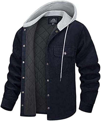 MAGCOMSEN Men’s Corduroy Jacket Hoodies Quilted Lined Button-Down Casual Shirt Jackets Cotton Warm Winter Coat 5 Pockets