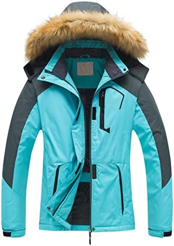 Pursky Women’s Waterproof Ski Jacket Winter Snow Coats Fur Hooded Raincoat Parka