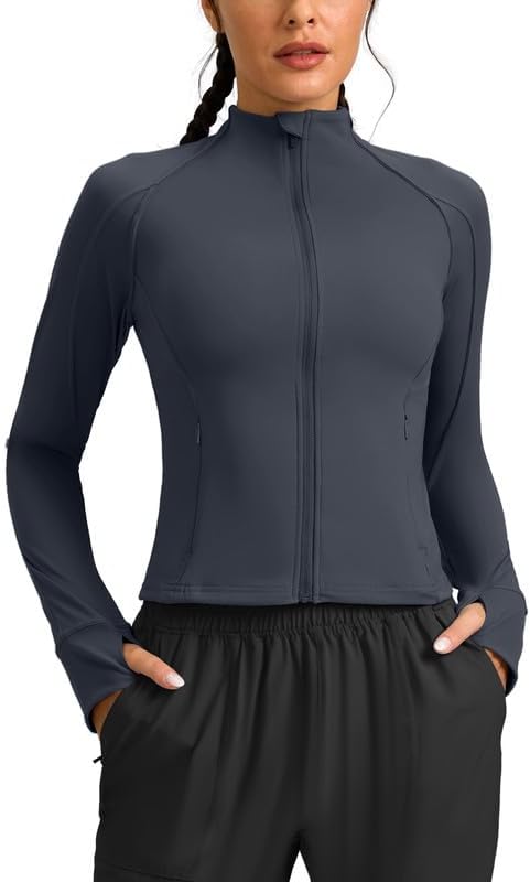 G Gradual Women’s Cropped Workout Jacket Slim Fit Full Zip Athletic Running Gym Jackets for Women with Thumb Holes Pockets
