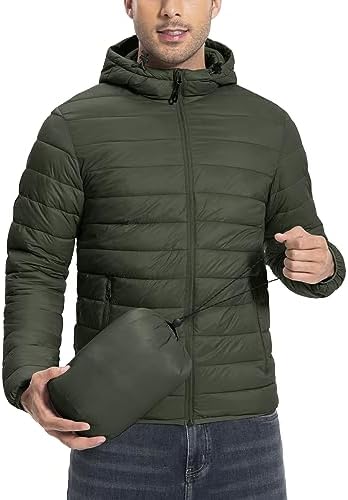 Pioneer Camp Mens Lightweight Packable Puffer Jacket Hooded Insulated Thermal Puffy Winter Jackets for Running Travle
