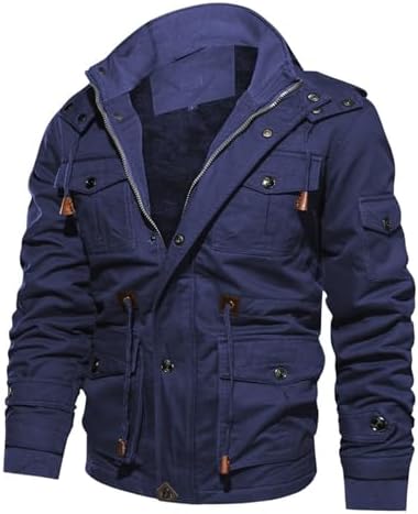 FTIMILD Men’s Thick Winter Jackets Cotton Military Jackets with Hood Fleece Lining Work Jackets with Cargo Pockets