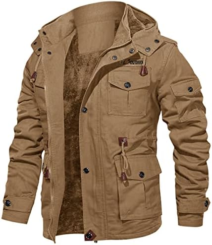 EKLENTSON Mens Cotton Casual Thicken Multi Pockets Military Jackets Outwear Winter Coat with Removable Hood