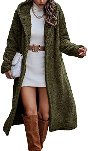 PRETTYGARDEN Women’s Fashion Winter Coats Fuzzy Fleece Long Hooded Jackets Button Down Faux Fur Warm Outerwear