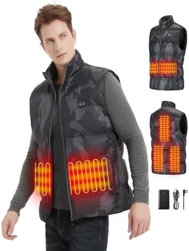 Men’s Heated Vest,USB Charging Lightweight Heated Jacket with 12000mAh Battery Pack,Heating Clothing for Hunting Hiking