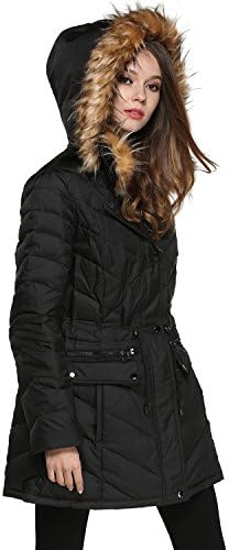BLDO Women’s Mid Long Thickened Double Fur Hooded Down Jacket Coat
