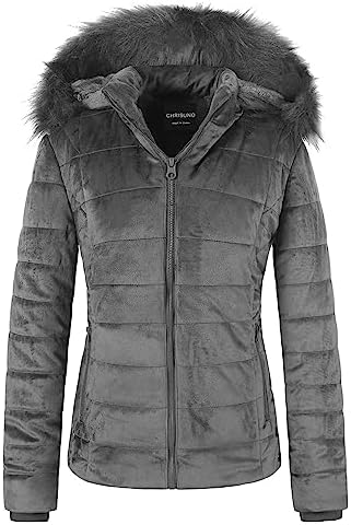 Chrisuno Women’s Casual Short Winter Puffer Coat Soft Faux Fur Lining Lightweight Warm Jackets With Removable Hood