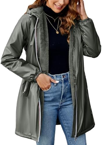 Bellivera Women’s Lightweight Waterproof Softshell Jacket Fleece Lined Windbreaker Faux Fur Coat with Hood