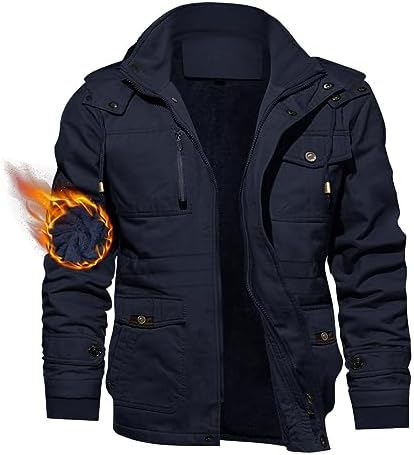 TACVASEN Men’s Winter Jacket Cotton Military Jackets Fleece Lined Thick Work Coats Warm Cargo Jackets with Hooded